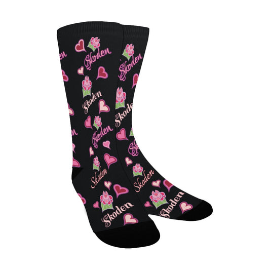 Ladies Skoden Floral Hearts Black Women's Custom Socks