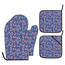 Load image into Gallery viewer, Swift Floral Peach Blue Oven Mitt &amp; Pot Holder
