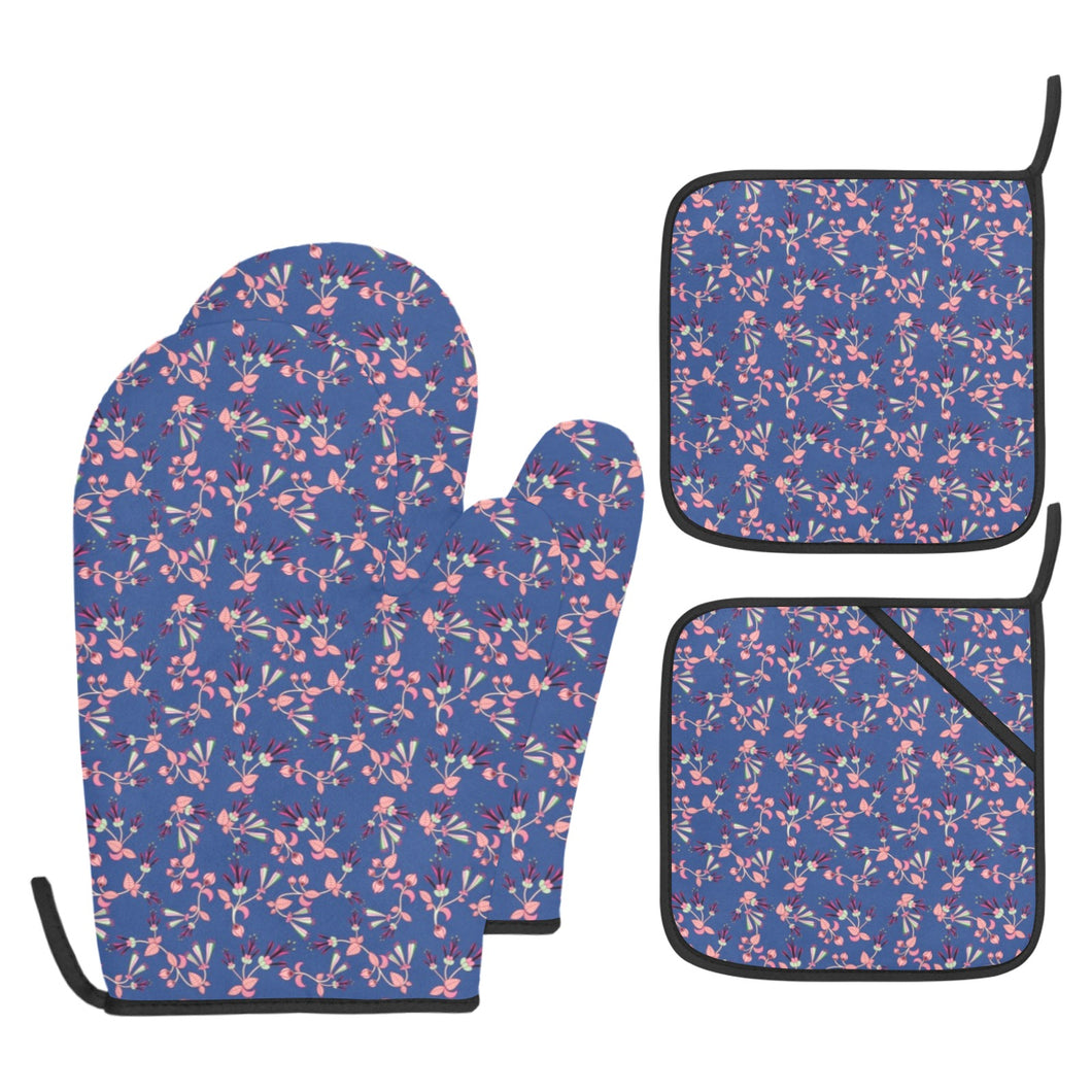 Swift Floral Peach Blue Oven Mitt & Pot Holder