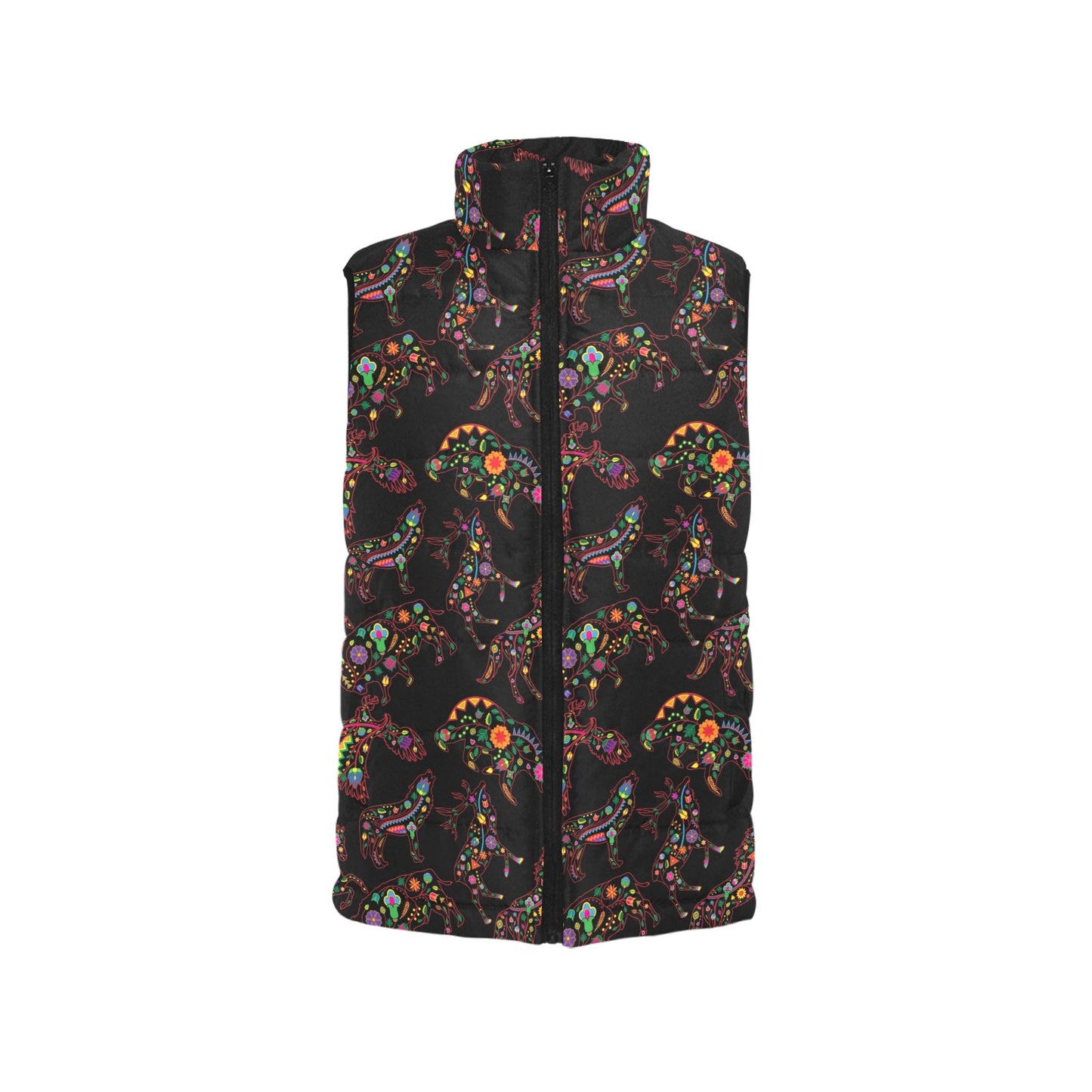 Neon Floral Animals Women's Padded Vest Jacket