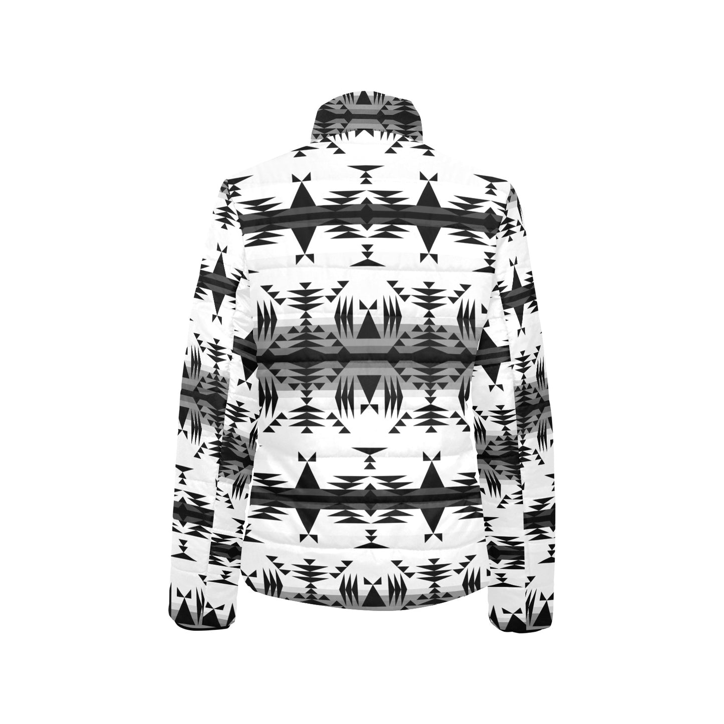 Between the Mountains White and Black Women's Stand Collar Padded Jacket