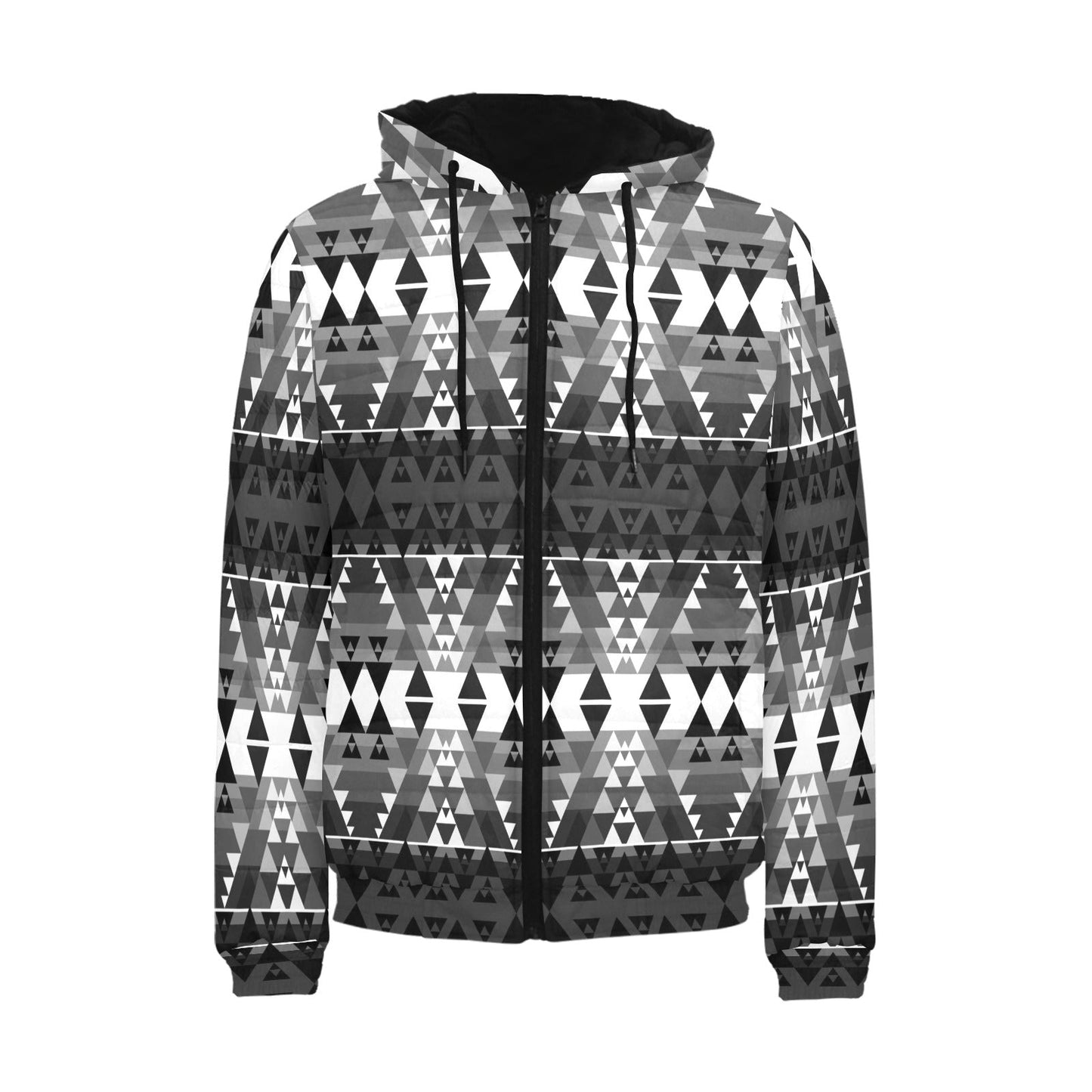 Writing on Stone Black and White Men's Padded Hooded Jacket