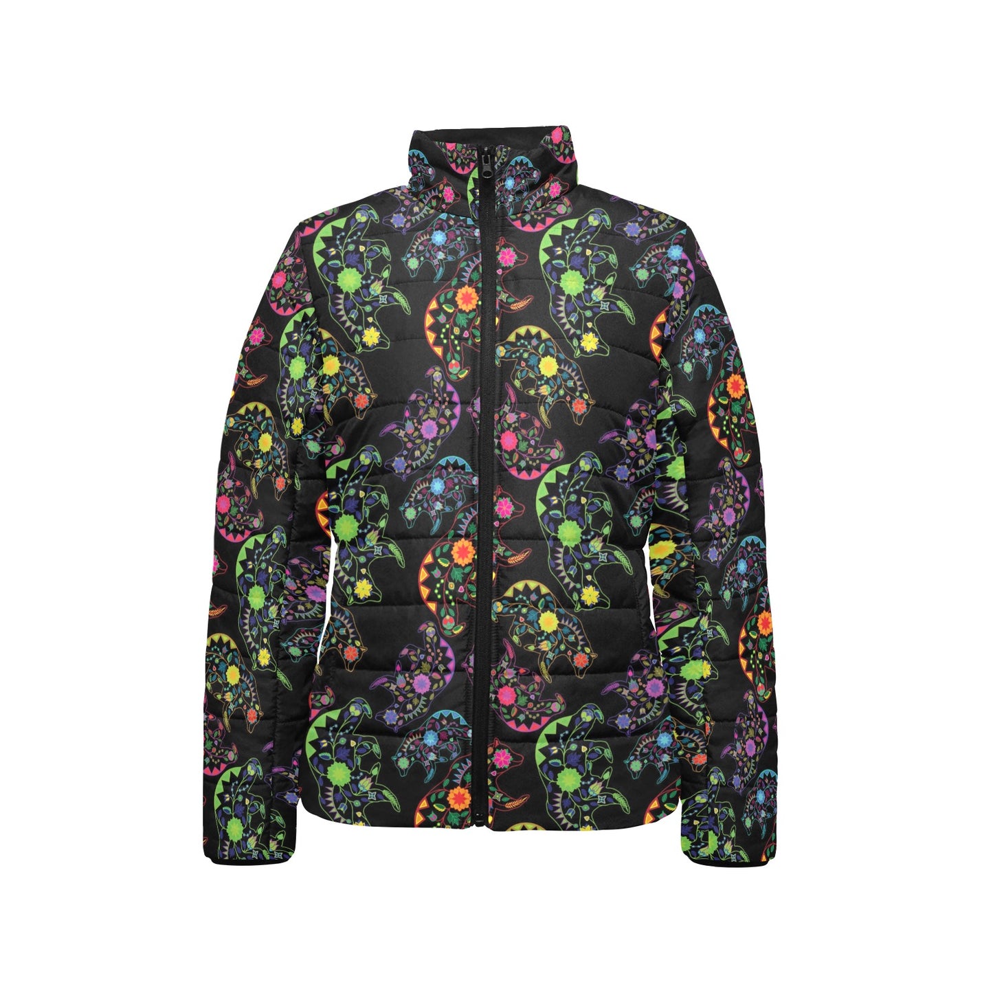 Floral Bear Women's Stand Collar Padded Jacket