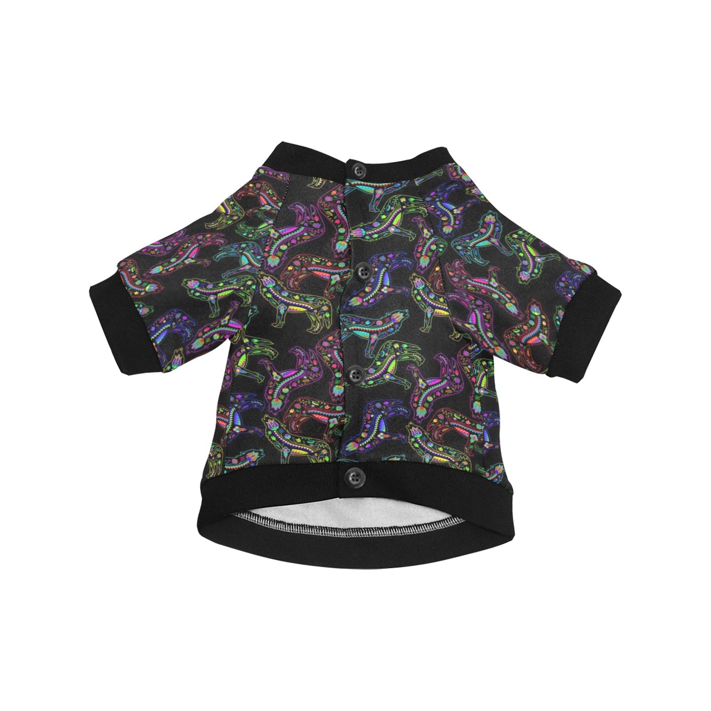 Neon Floral Wolves Pet Dog Round Neck Shirt