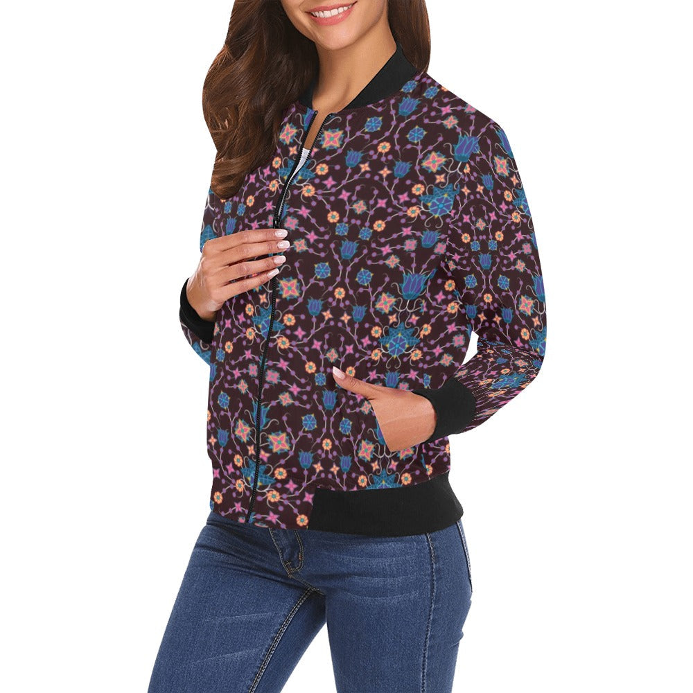 Floral Damask Purple Bomber Jacket for Women