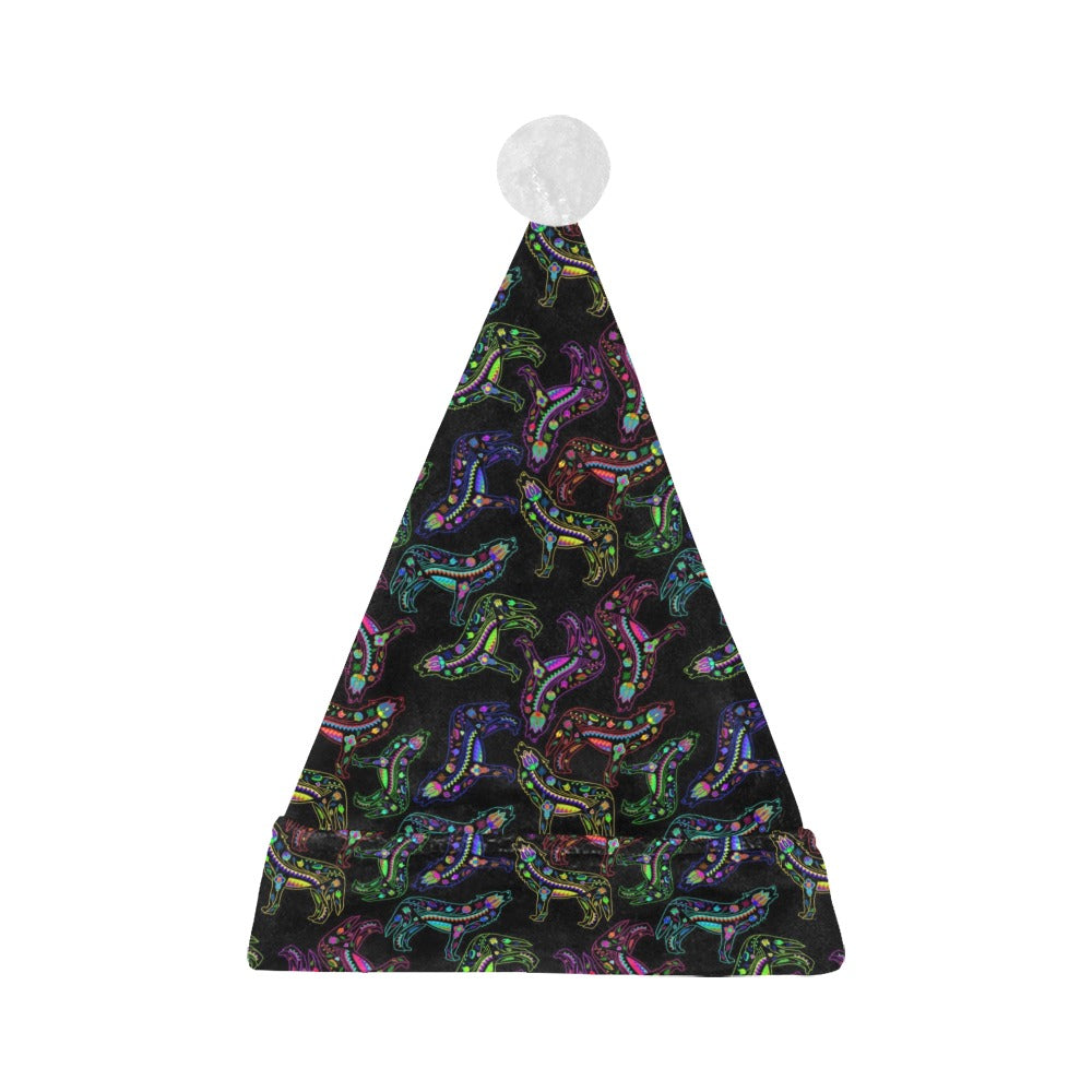 Neon Floral Wolves Santa Hat