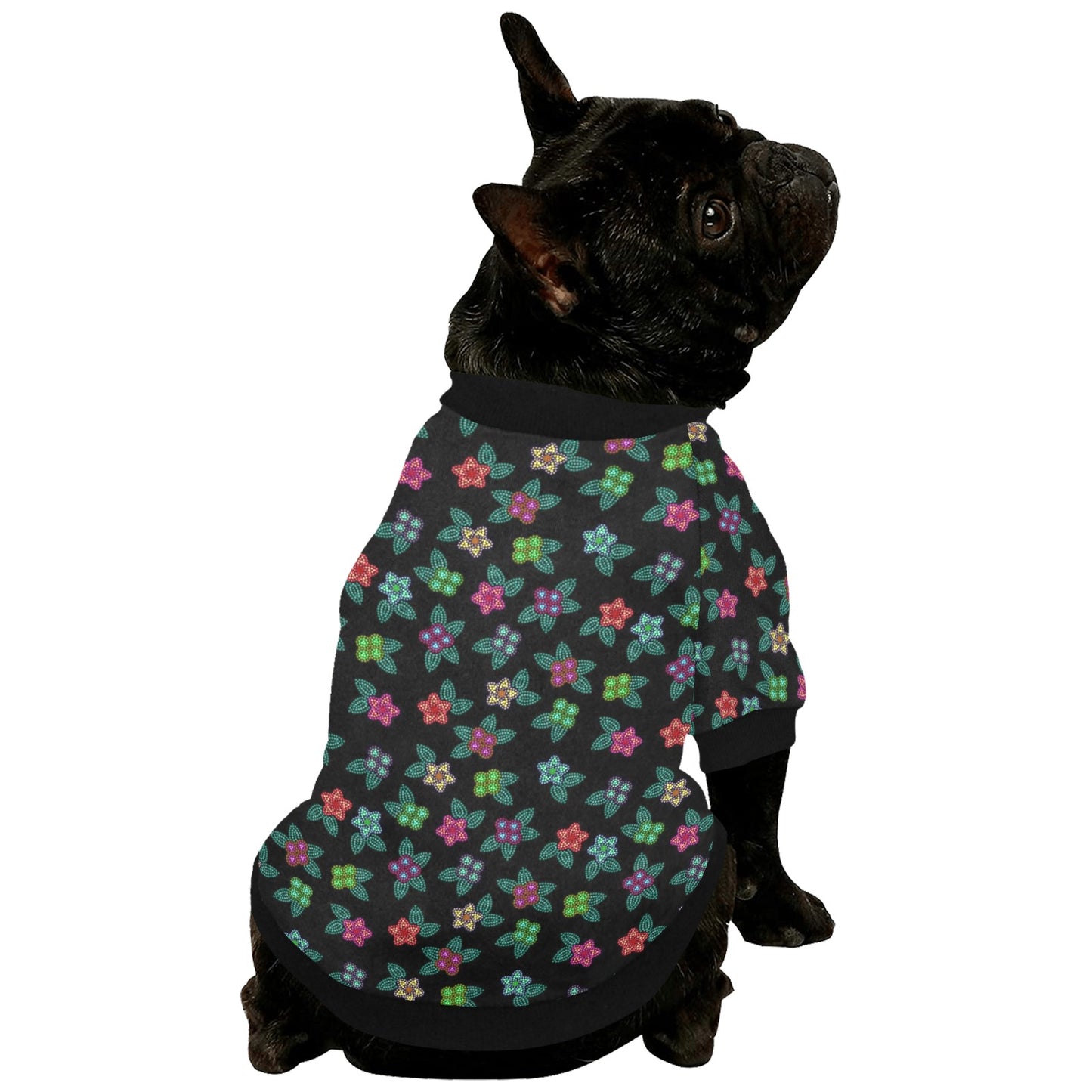 Berry Flowers Black Pet Dog Round Neck Shirt