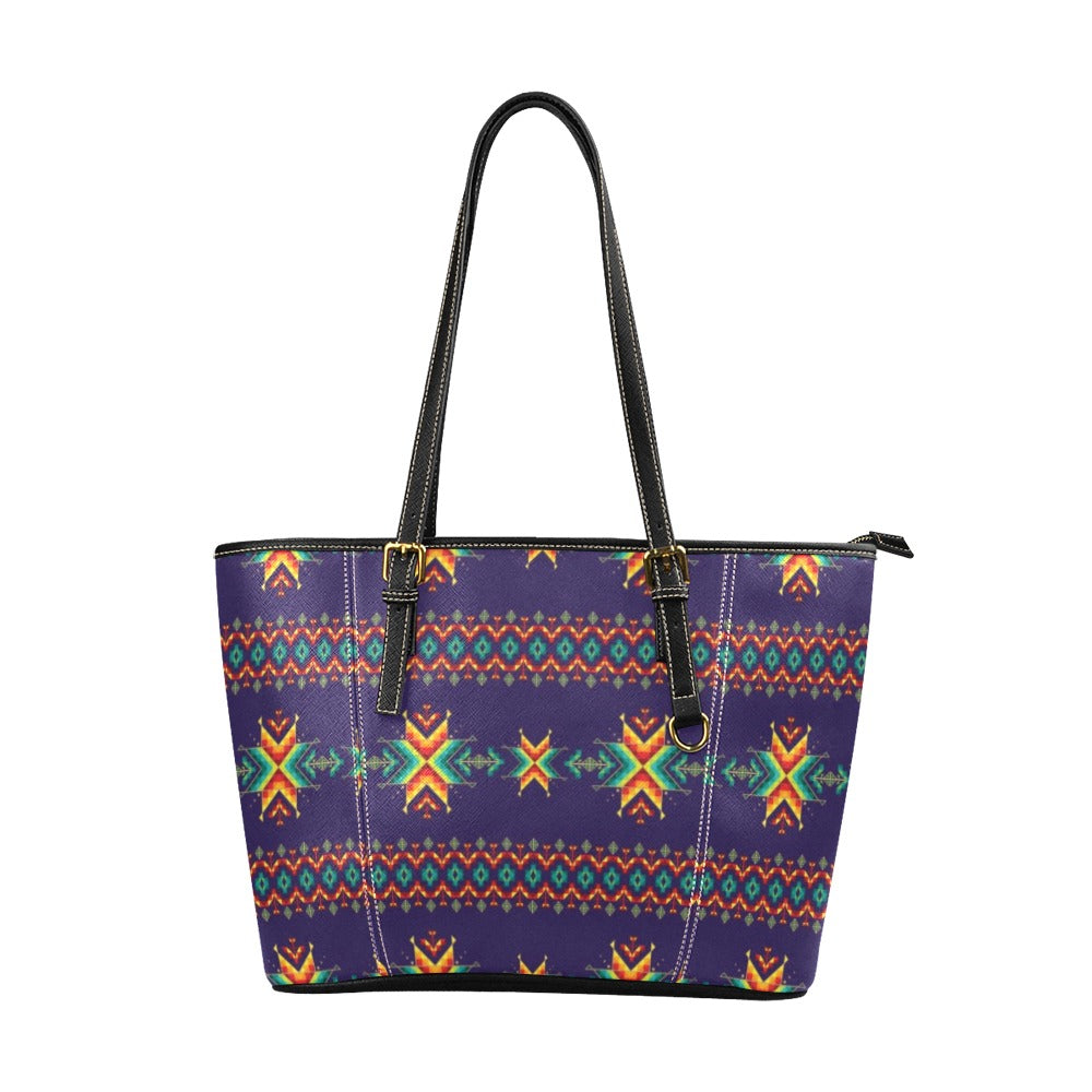 Dreams of Ancestors Indigo Leather Tote Bag