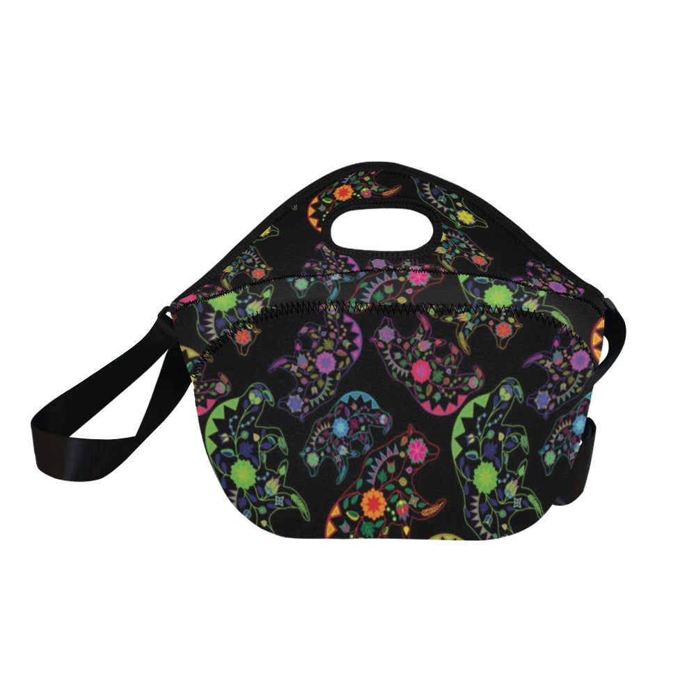 Neon Floral Bears Neoprene Lunch Bag/Large