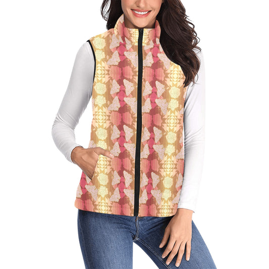 Butterfly and Roses on Geometric Women's Padded Vest Jacket