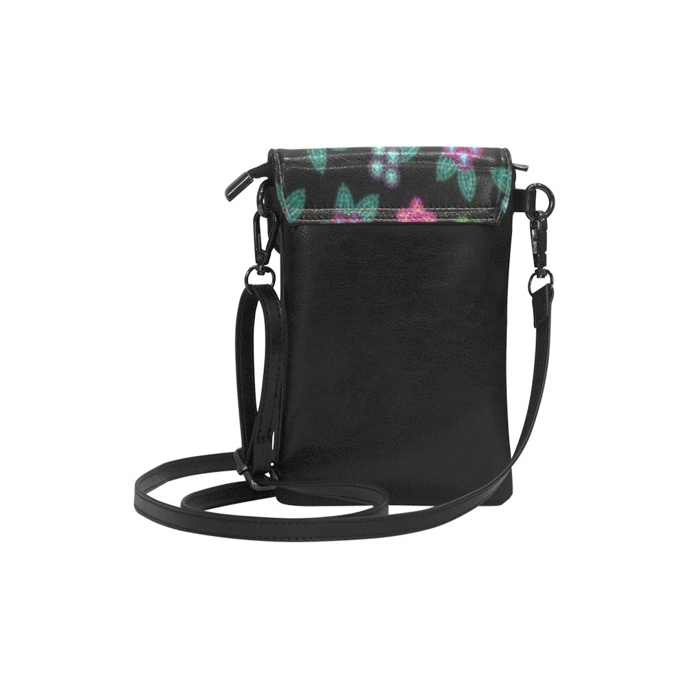 Berry Flowers Black Small Cell Phone Purse