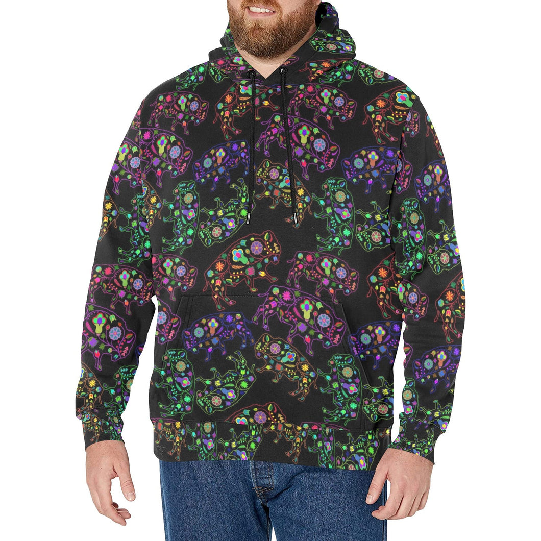 Neon Floral Buffalos Men's Long Sleeve Fleece Hoodie