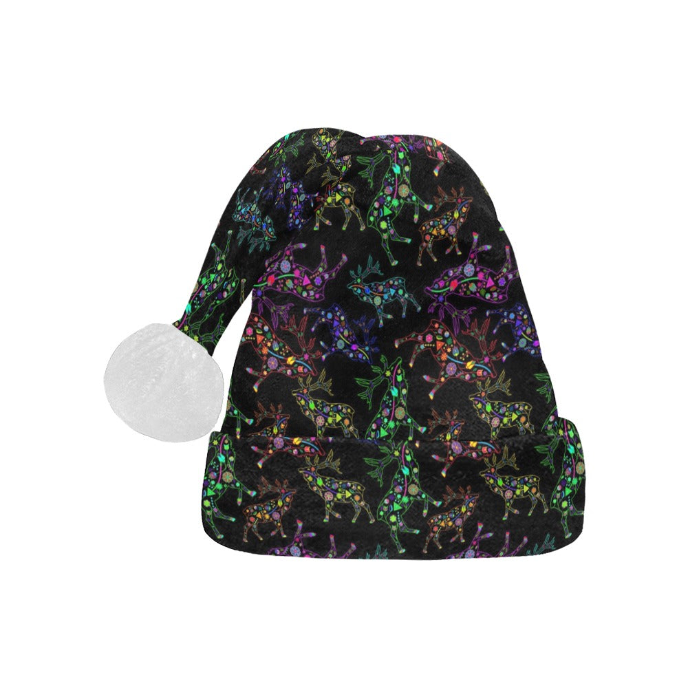 Neon Floral Elks Santa Hat