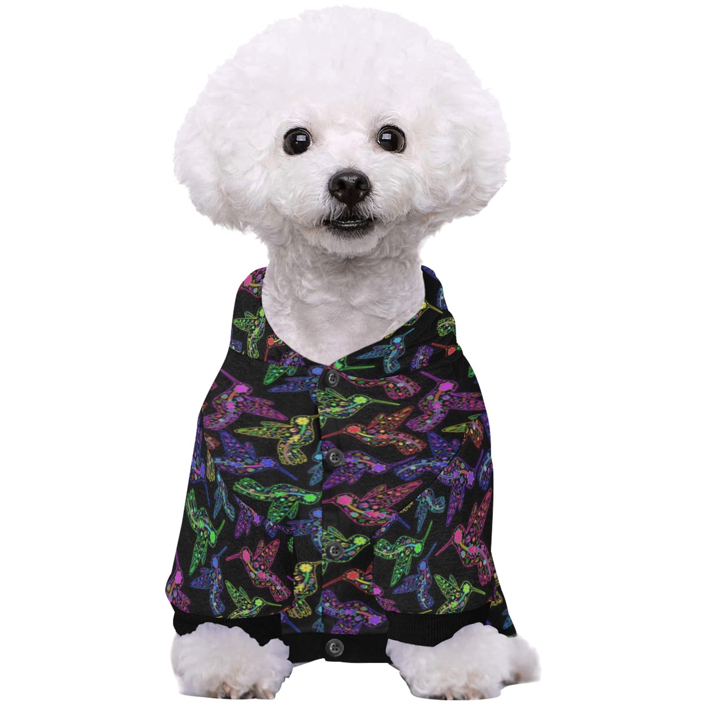 Neon Floral Hummingbirds Pet Dog Hoodie