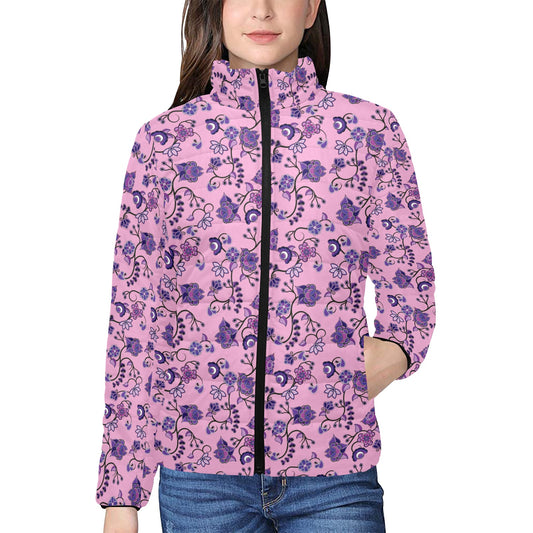 Purple Floral Amour Women's Stand Collar Padded Jacket