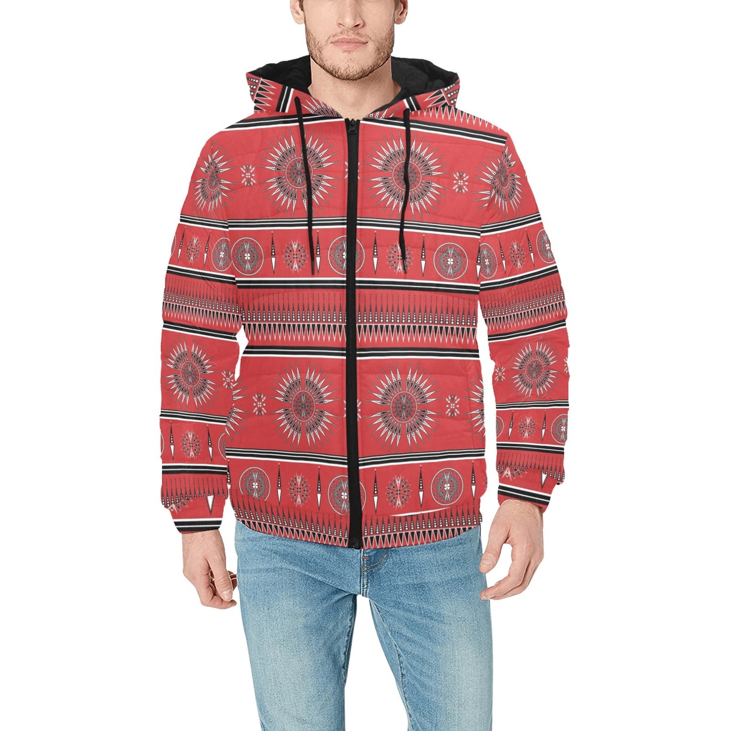 Evening Feather Wheel Blush Men's Padded Hooded Jacket