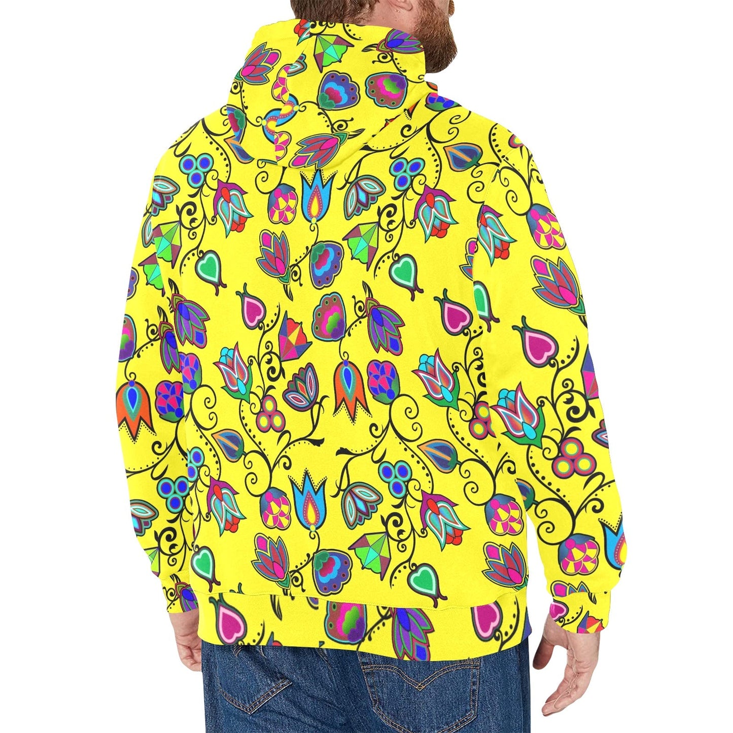 Indigenous Paisley Yellow Men's Long Sleeve Fleece Hoodie