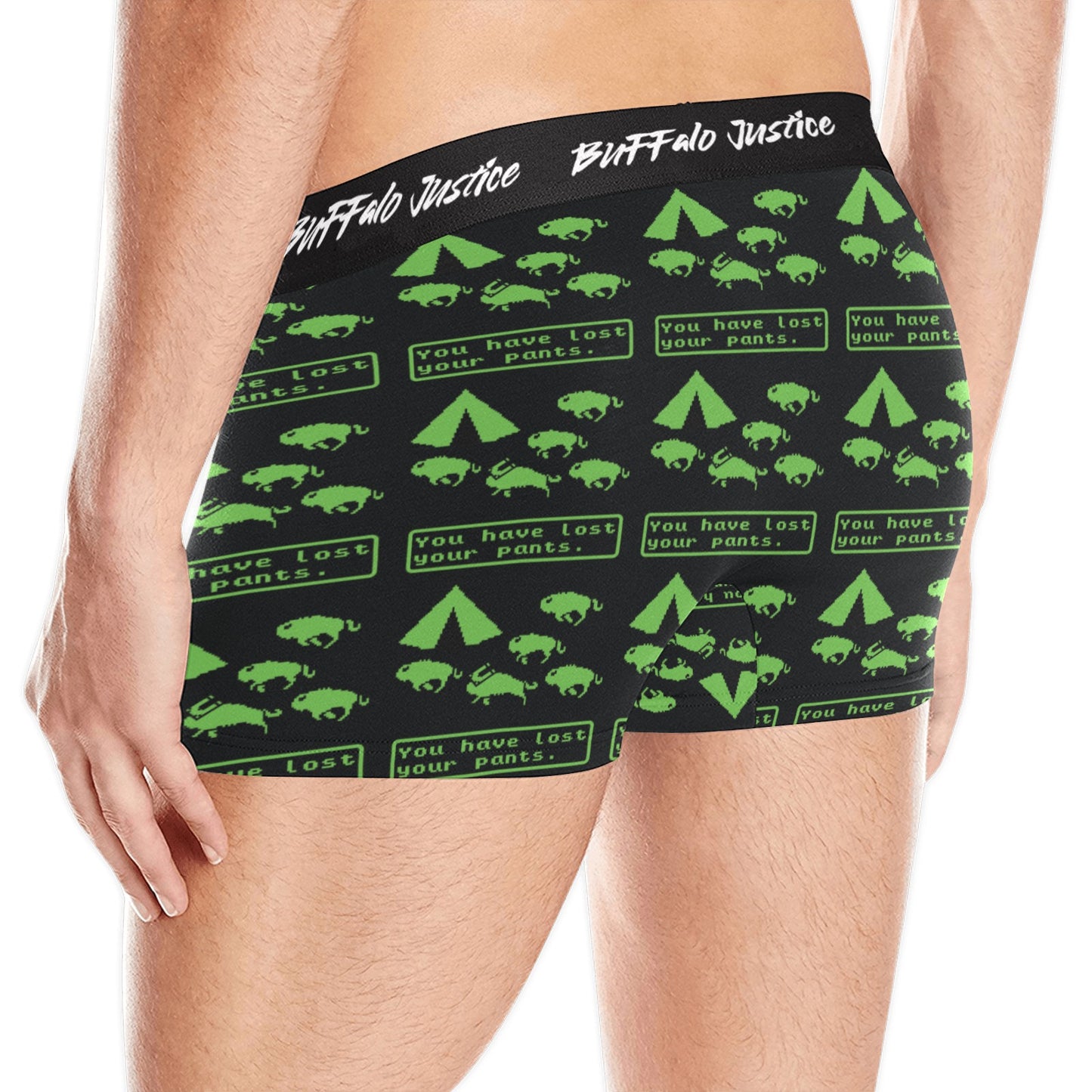 Buffalo Justice Green-Black Men's Boxer Briefs w/ Custom Waistband (Merged Design) (Model L10)