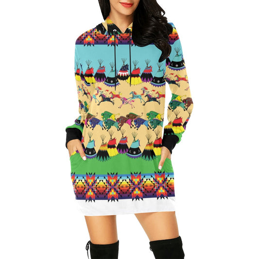 Horses and Buffalo Ledger White Hoodie Dress