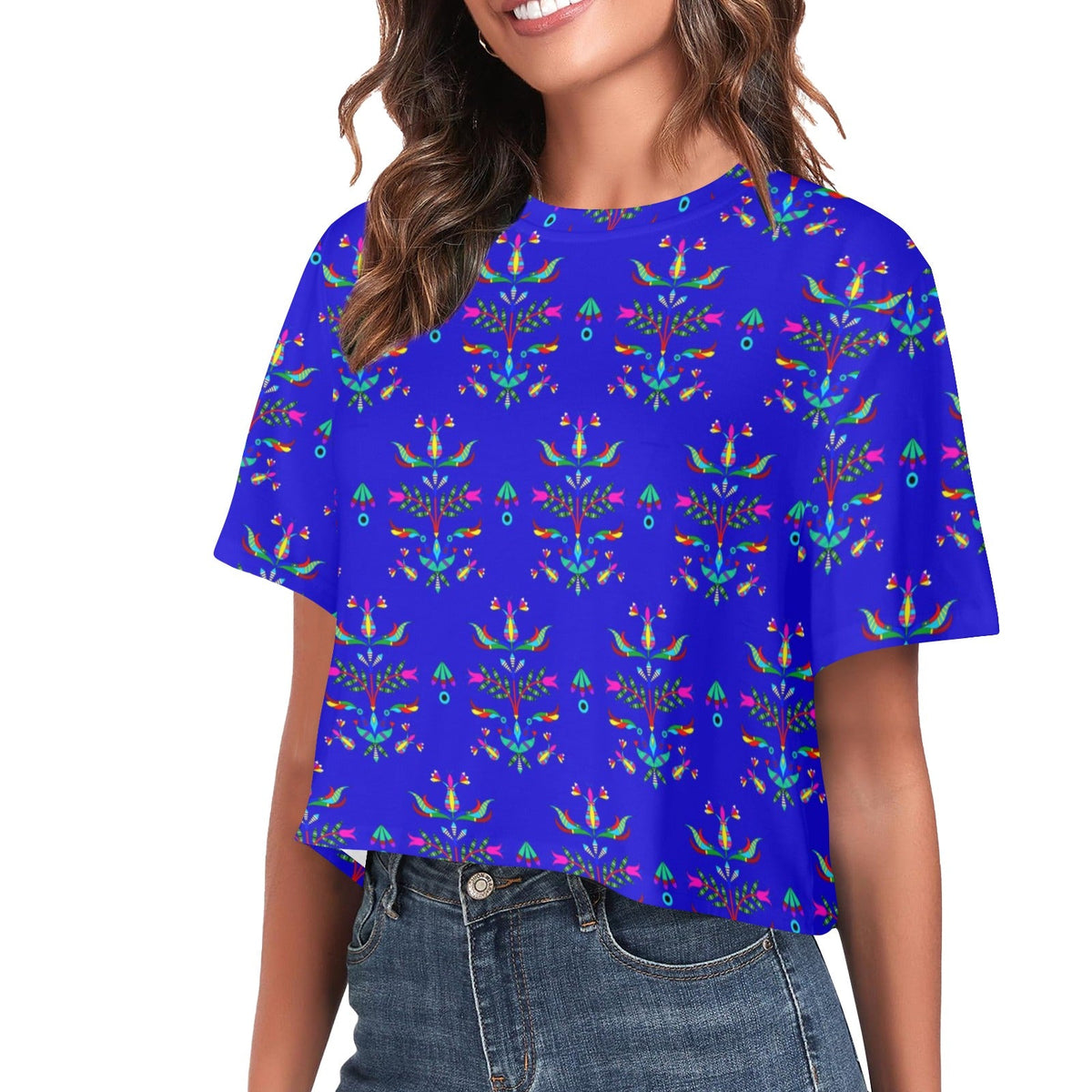 Dakota Damask Blue Crop Top