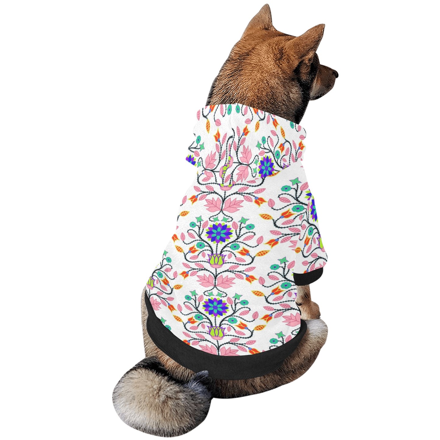 Floral Beadwork Four Clans White Pet Dog Hoodie