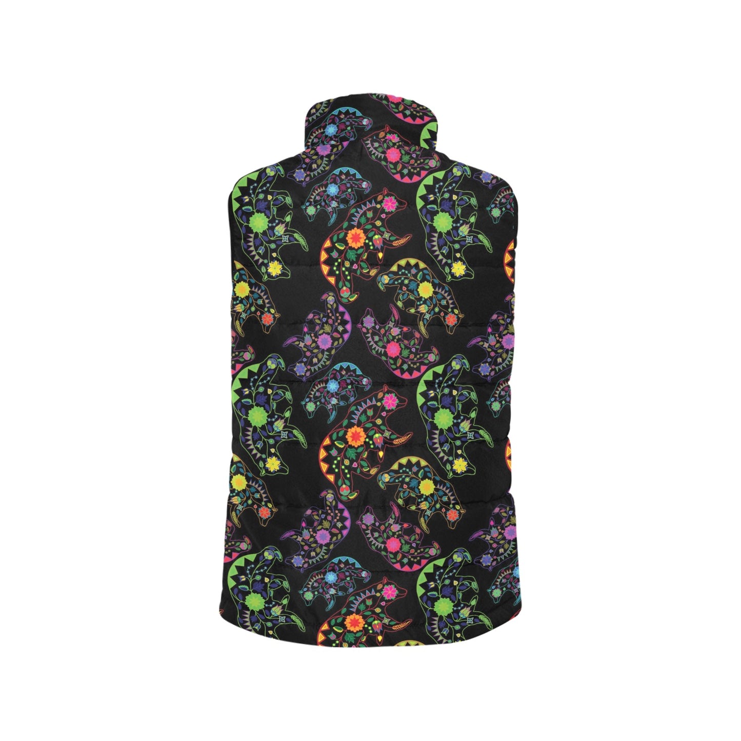 Neon Floral Bears Women's Padded Vest Jacket