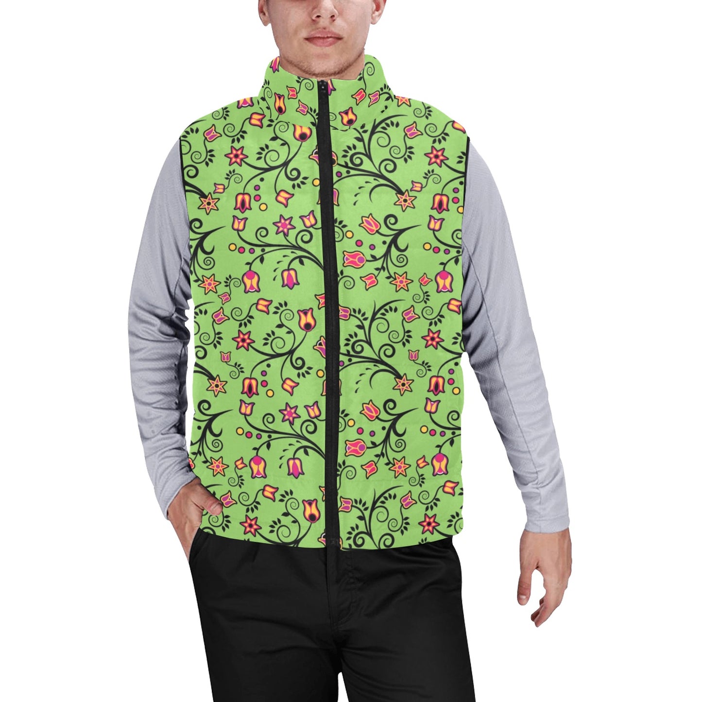 LightGreen Yellow Star Men's Padded Vest Jacket