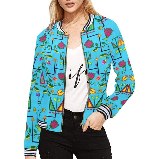 Geometric Floral Summer - Sky Blue Bomber Jacket for Women