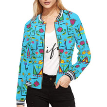 Load image into Gallery viewer, Geometric Floral Summer - Sky Blue Bomber Jacket for Women
