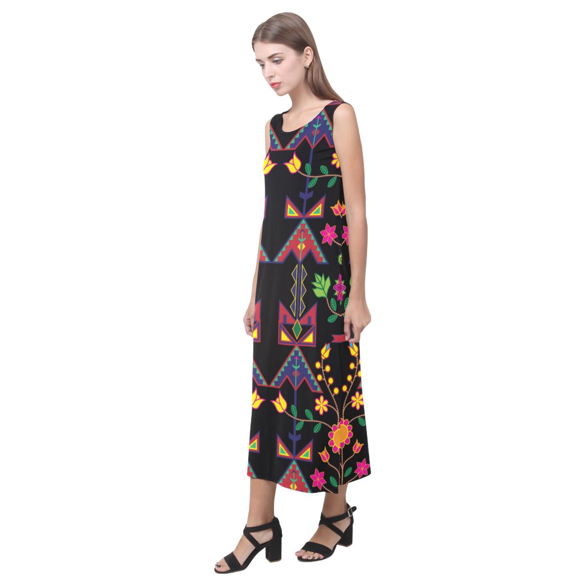 Geometric Floral Spring - Black Phaedra Sleeveless Open Fork Long Dress
