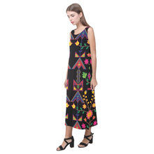 Load image into Gallery viewer, Geometric Floral Spring - Black Phaedra Sleeveless Open Fork Long Dress
