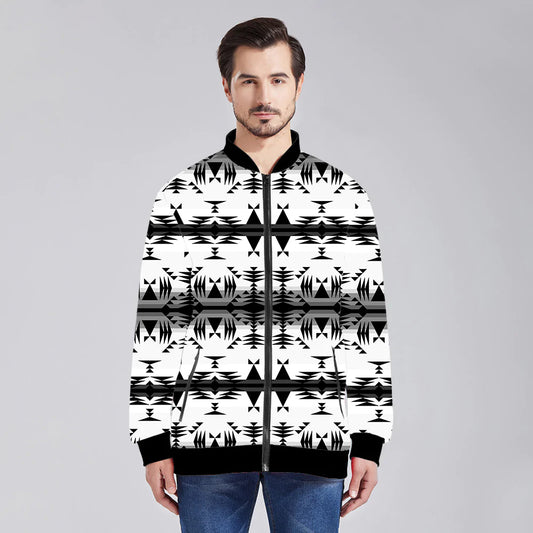 Between the Mountains White and Black Zippered Collared Lightweight Jacket