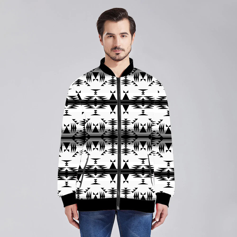 Between the Mountains White and Black Youth Zippered Collared Lightweight Jacket