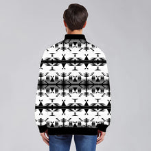 Load image into Gallery viewer, Between the Mountains White and Black Youth Zippered Collared Lightweight Jacket
