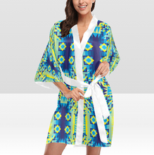 Load image into Gallery viewer, Kaleidoscope Jaune Bleu Kimono Robe

