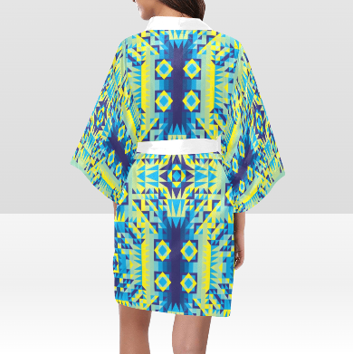 Kaleidoscope Jaune Bleu Kimono Robe