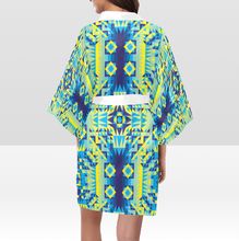 Load image into Gallery viewer, Kaleidoscope Jaune Bleu Kimono Robe
