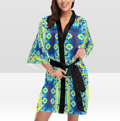 Kaleidoscope Jaune Bleu Kimono Robe