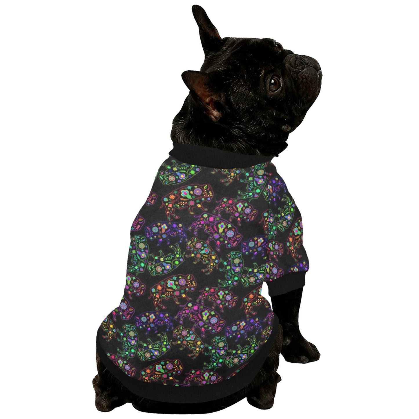 Neon Floral Buffalos Pet Dog Round Neck Shirt