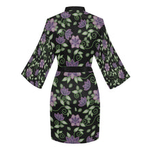 Load image into Gallery viewer, Purple Beaded Rose Long Sleeve Kimono Robe
