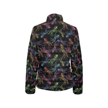 Load image into Gallery viewer, Neon Floral Horses Women&#39;s Stand Collar Padded Jacket
