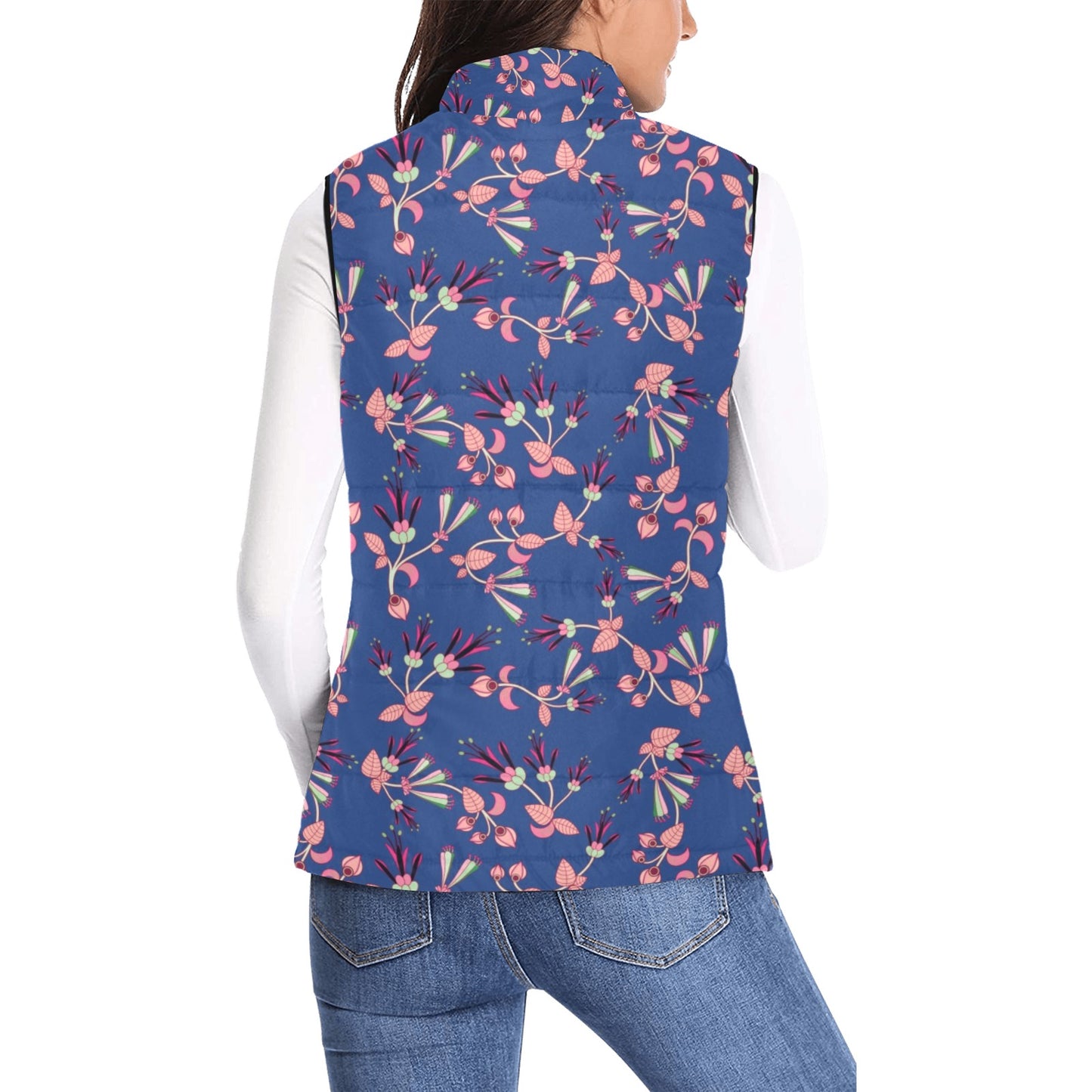 Swift Floral Peach Blue Women's Padded Vest Jacket