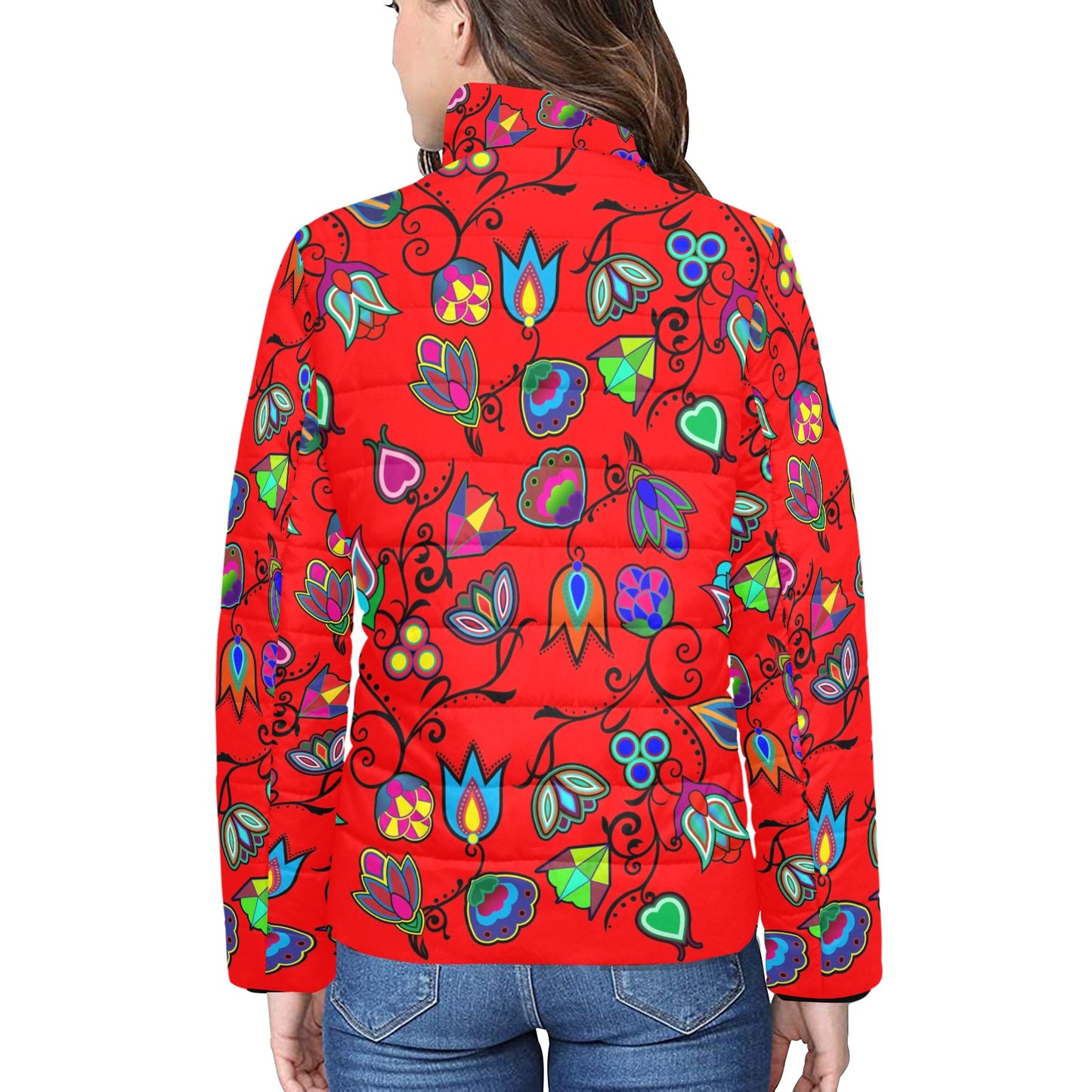 Indigenous Paisley Dahlia Women's Stand Collar Padded Jacket