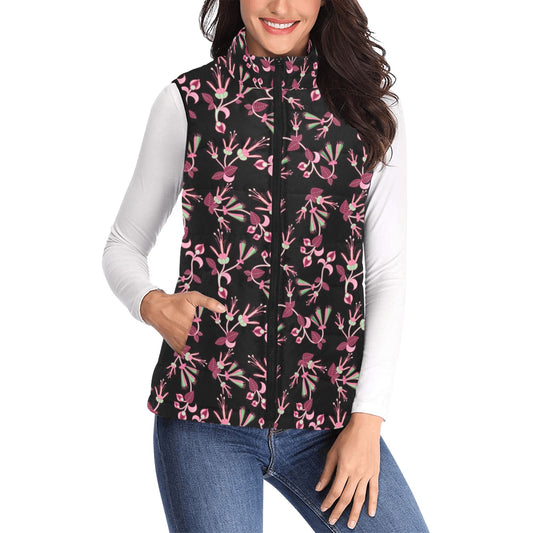 Floral Green Black Women's Padded Vest Jacket