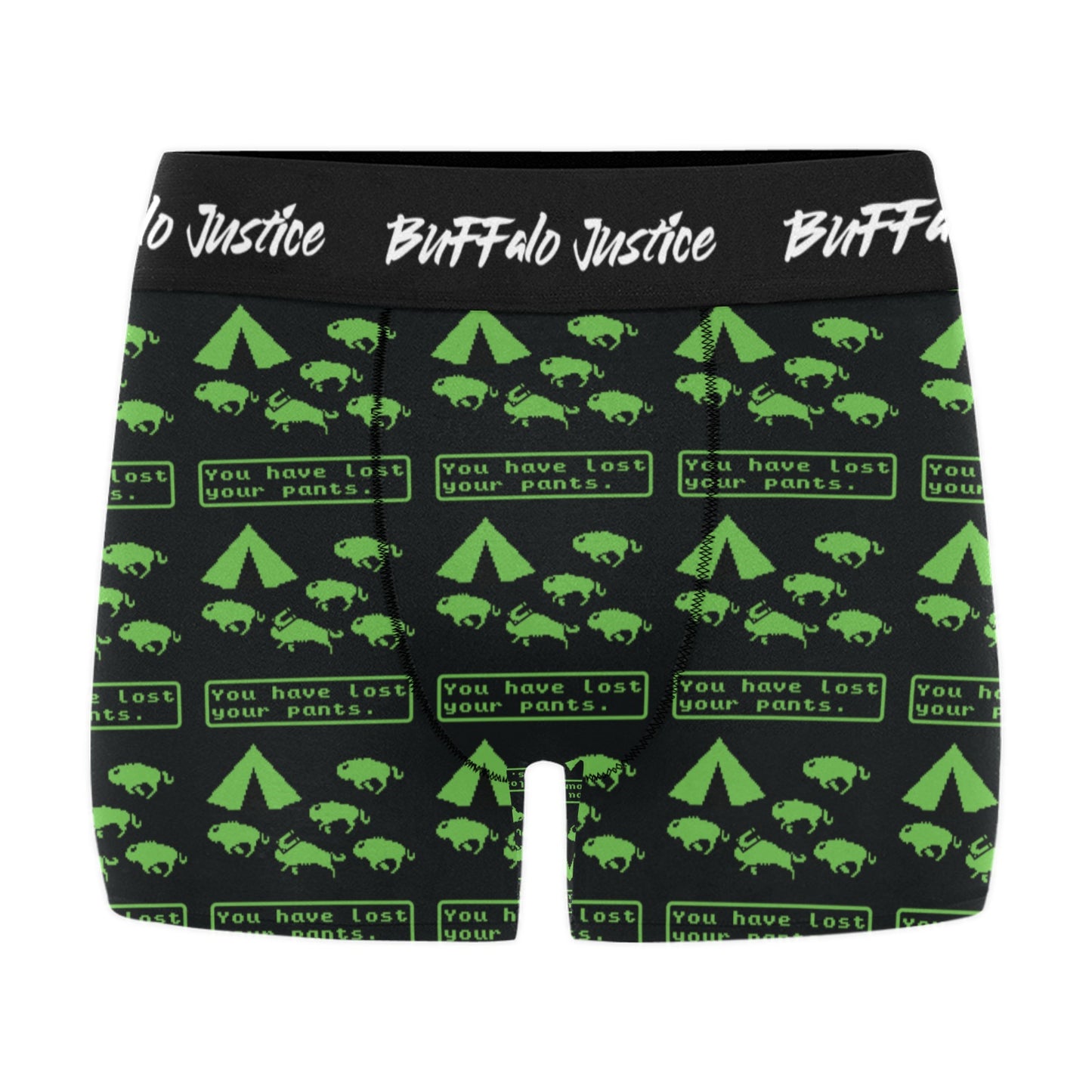 Buffalo Justice Green-Black Men's Boxer Briefs w/ Custom Waistband (Merged Design) (Model L10)