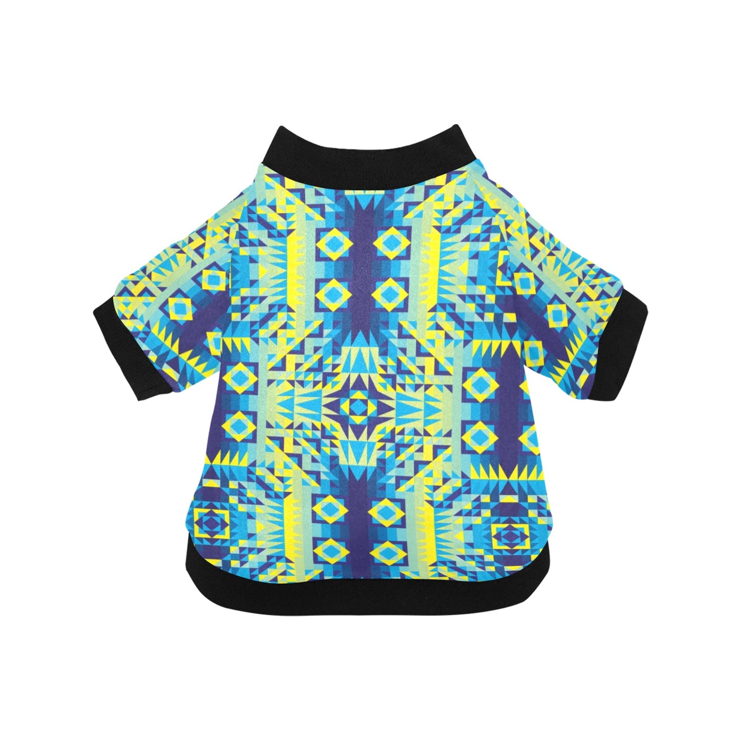 Kaleidoscope Jaune Bleu Pet Dog Round Neck Shirt