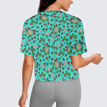 Load image into Gallery viewer, Strawberry Dreams Turquoise Crop Top
