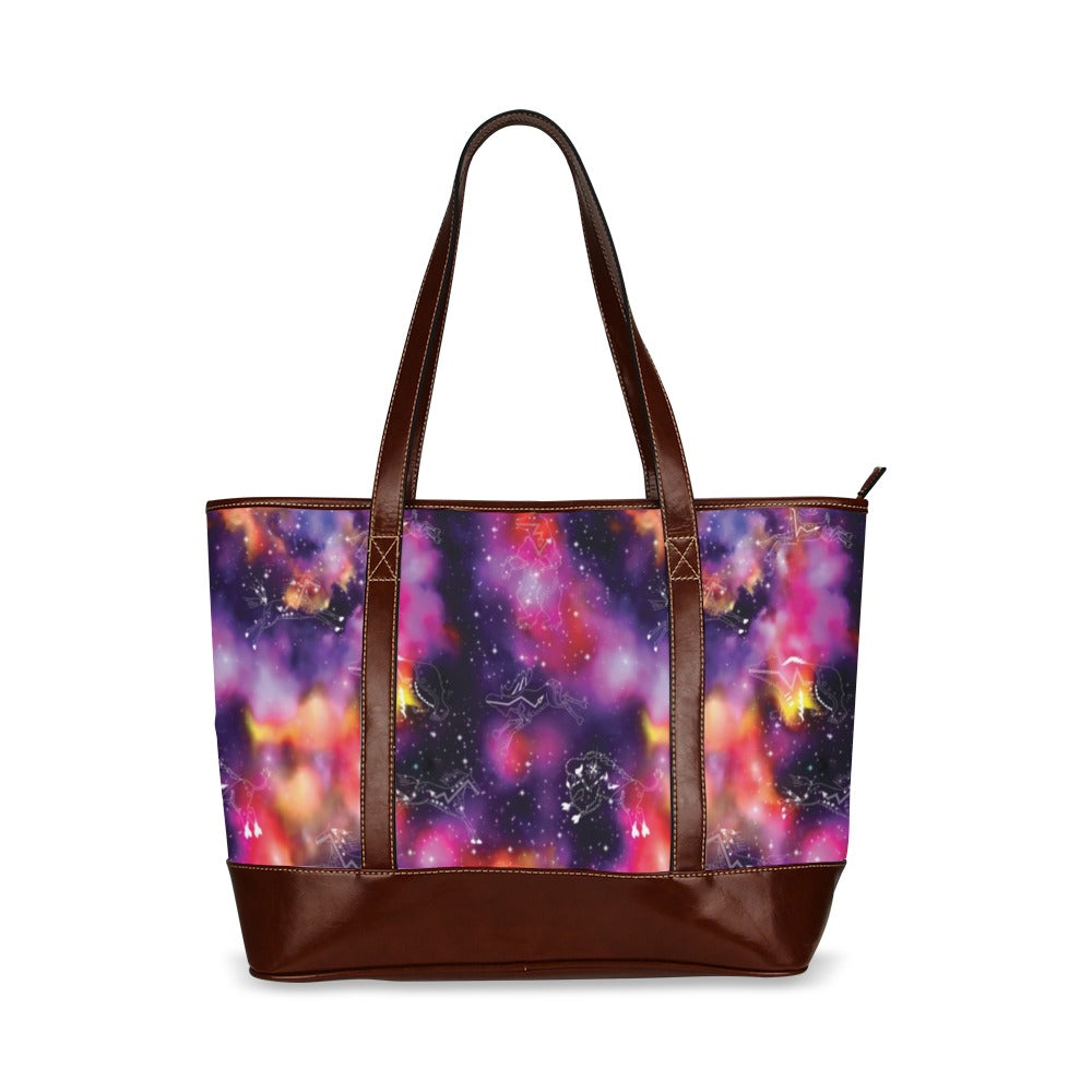 Animal Ancestors 9 Cosmic Swirl Purple and Red Tote Handbag