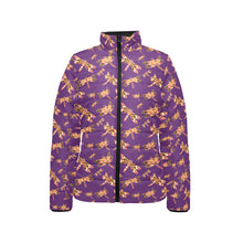 Load image into Gallery viewer, Gathering Yellow Purple Women&#39;s Stand Collar Padded Jacket
