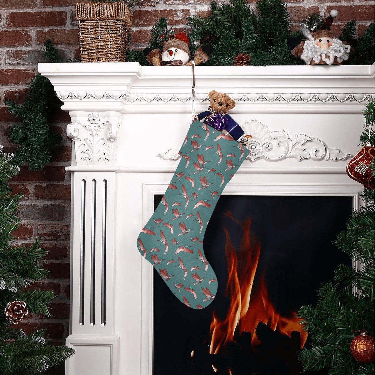 Red Swift Turquoise Christmas Stocking